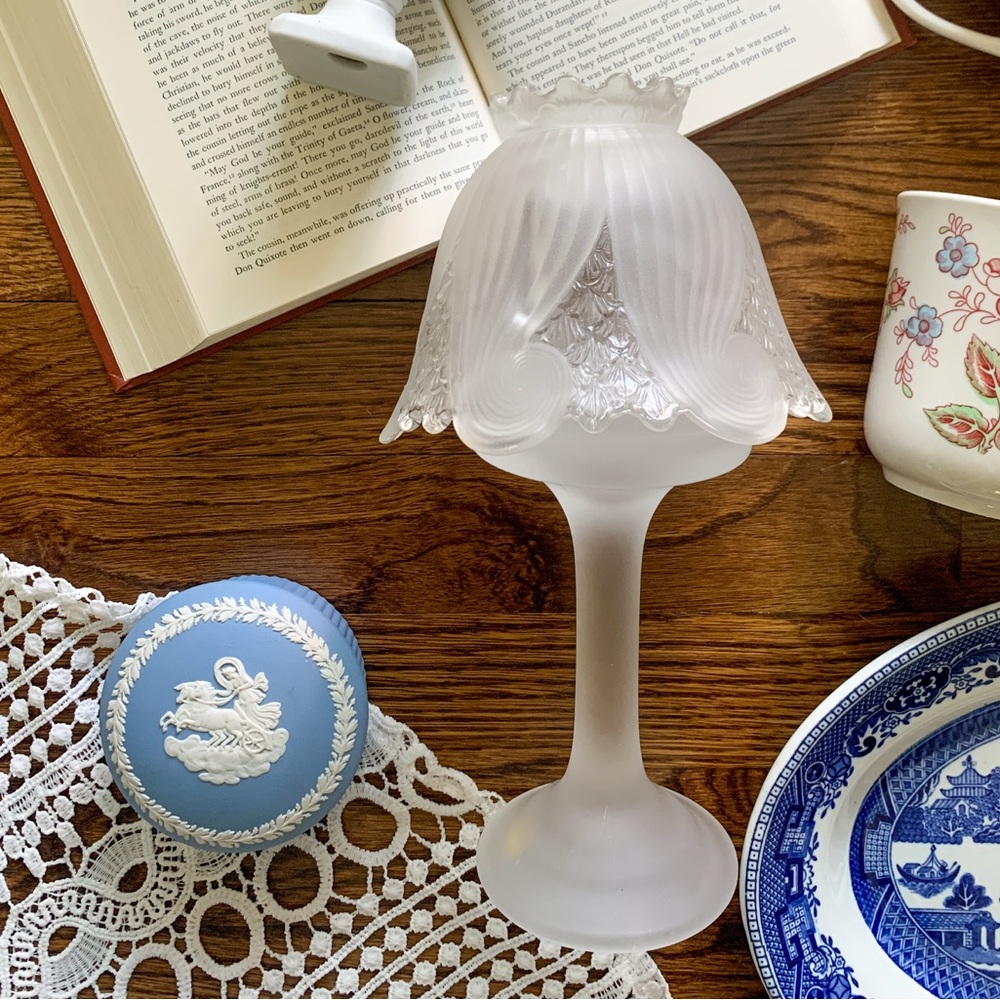 Vintage Frosted Glass Partylite Fairy Candle Lamp